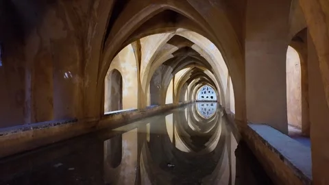 The Underground Baths Of Maria De Padilla (Real Alcazar) Of Seville, Spain Vídeos de archivo 309258750