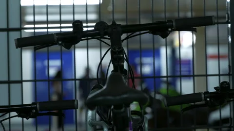 Underground Bicycle Parking Facility With Secured Bike Storage Stock Footage 329690185