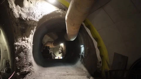 Underground bunker construction reinforced concrete walls rough excavation zone  Stock Footage 309665616
