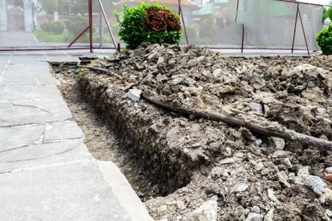 Underground cable contruction. Stock Photos