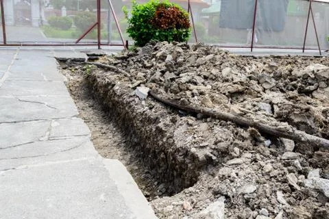 Underground cable contruction. Stock Photos