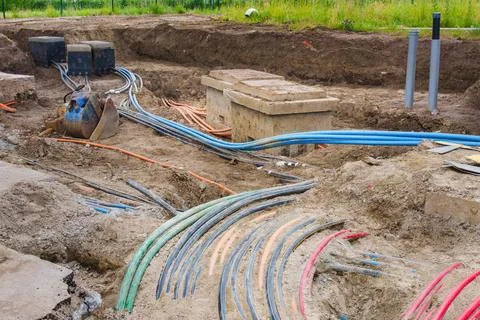 Underground Cable Installation On Construction Site Foto stock