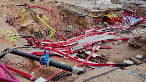 Underground cabling works.Smooth camera movement: Panning Left. Stock Footage 289320050
