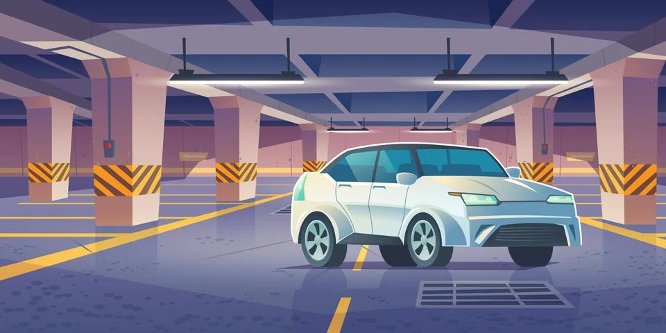 Underground car parking, garage with vehicle. Stock Illustration