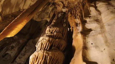 Underground cave stalactites hanging from ceiling in Australian cave complex. Stock Footage 87880179