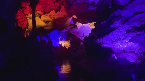 Underground cave system with colorful LED illumination 스톡 동영상 340821156