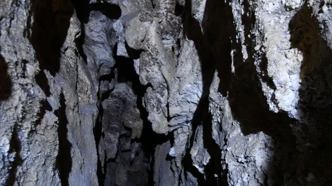 Underground caves inside view, rock formations and stalactites Video stock 114615267