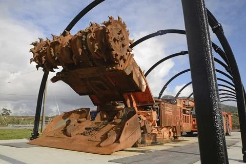 An underground coal mining machine on display in a park at Ranunga, West Coast, 库存照片