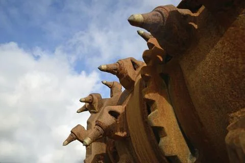 An underground coal mining machine on display in a park at Ranunga, West Coast, 库存照片