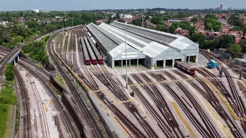 Underground Depot and Fan of Sidings at Ealing Common Stock Footage 343469860