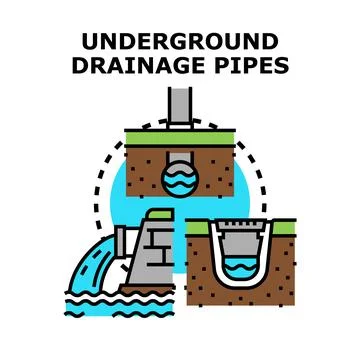 Underground drainage pipes system managing storm water flow Stock Illustration