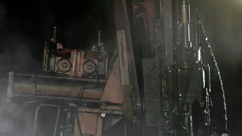 Underground Drilling Machine Operating Inside Iron Ore Mine, Sierra Grande - 4K Stock Footage 237201568