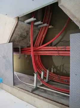 Underground electrical network cable installation Stock Photos