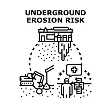 Underground erosion risk presenting structural damage and safety concern Stock Illustration