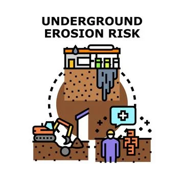 Underground erosion risk presenting structural damage and safety concern Stock Illustration