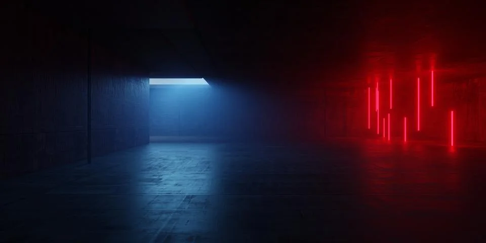 Underground Futuristic Sci Fi Laser Tunnel With Industrial Concrete Walls G.. Stock Illustration