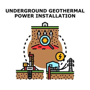 Underground geothermal power resource installation converting heat into ele.. Stock Illustration