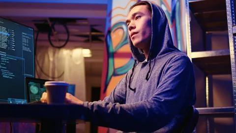 Underground hacker cracking software 스톡 사진