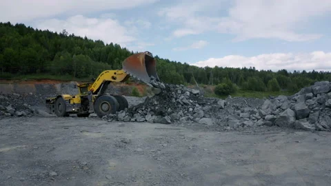 Underground loader sorts ore samples. Aerial view. Stock Footage 218618593
