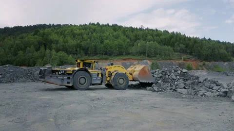 Underground loader sorts ore samples. Aerial view. Stock Footage 218618832