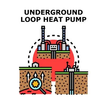 Underground loop heat pump energy system concept Ilustração Stock