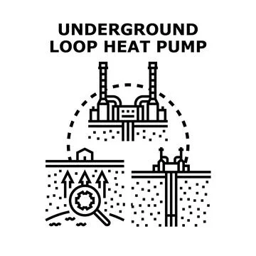 Underground loop heat pump energy system concept 스톡 일러스트