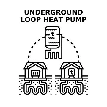 Underground loop heat pump system providing renewable energy Stock Illustration