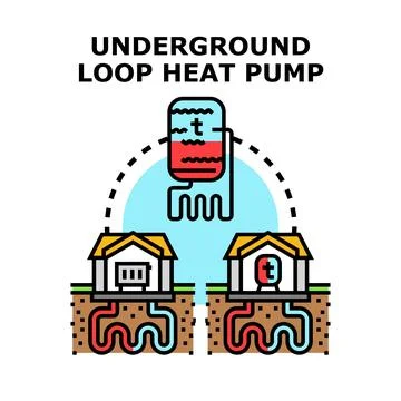 Underground loop heat pump system providing renewable energy Stock Illustration