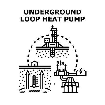 Underground loop heat pump system energy concept Ilustração Stock