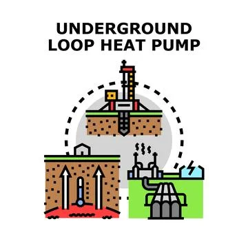 Underground loop heat pump system energy concept Illustrazione stock