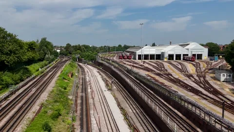 Underground Maintenance Shed and Sidings at Ealing Common Stock Footage 343476508