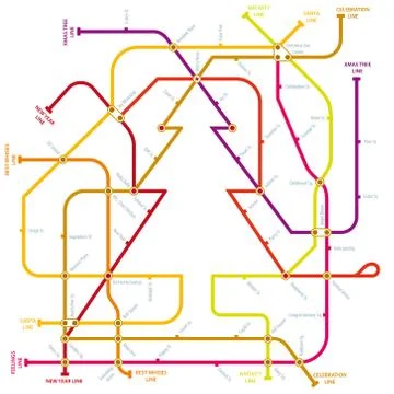 Underground map in Christmas tree form. Illustrated. Stock Illustration