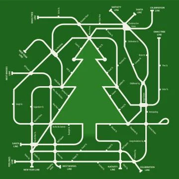 Underground map in Christmas tree form. Illustrated. Stock Illustration