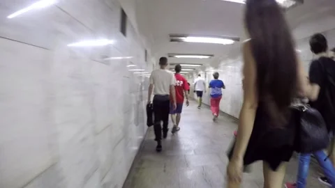 Underground marble and stone, tiled passage or overpass Stock-Footage 129759154