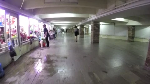 Underground marble and stone, tiled passage or overpass Stock-Footage 129759512