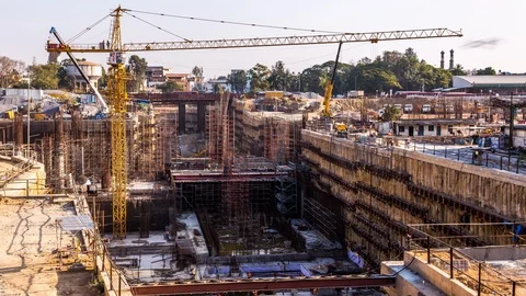 Underground Metro line construction at Kempegowda Station Majestic in Bangalore Stock Footage 118860493