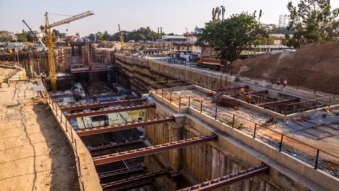 Underground Metro line construction at Kempegowda Station Majestic in Bangalore Stock Footage 118860562