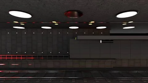 Underground Metro Platform Side View with Oval Ceiling Lights Stock Illustration