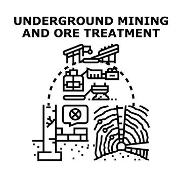 Underground mining and ore treatment process industry concept Stock Illustration
