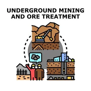 Underground mining and ore treatment process flat color Stock Illustration