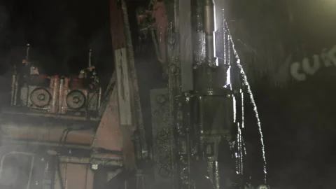 Underground Mining, Mine Worker Inspecting Rock Drilling Machine, Sierra Grande Stock Footage 165423672