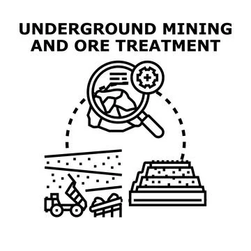 Underground mining process and mineral ore treatment concept Stock Illustration