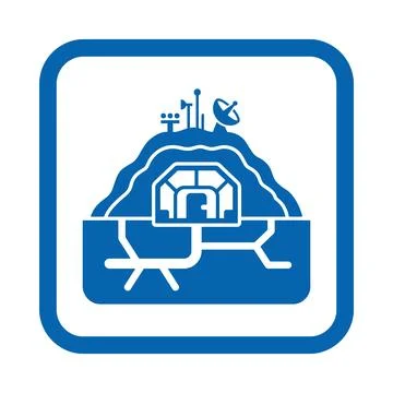 Underground moon base bunker icon with blue radar station for space explora.. Stock Illustration