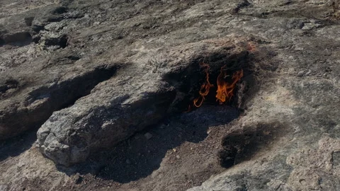 Underground Natural Gas Source in Wild Nature from Stones Rock in Turkey Stock Footage 183421125