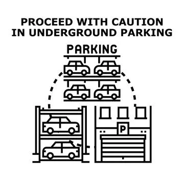 Underground parking area with multi level automated system Stock Illustration