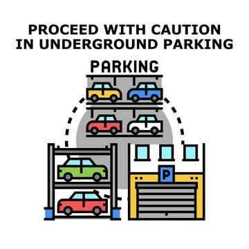 Underground parking area with multi level automated system Stockillustratie