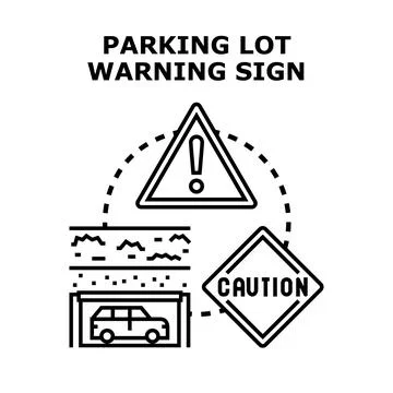 Underground parking area with safety warning signs Stock Illustration