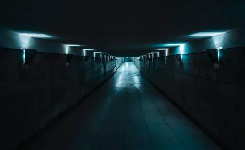 Underground passage with blue light Stock Photos