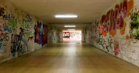 Underground pedestrian passing with graffiti 1 Stock Footage 130570149