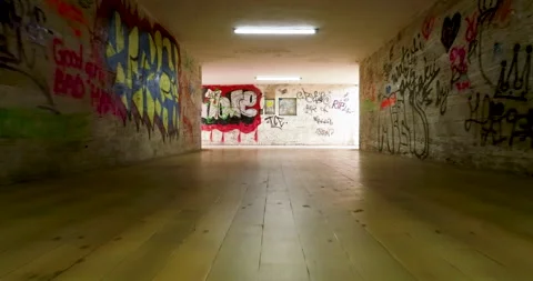 Underground pedestrian passing with graffiti 2 Stock Footage 130570180